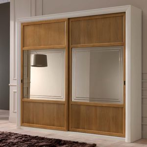 traditional wardrobe / wooden / lacquered wood / sliding door