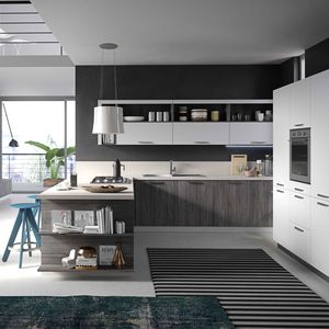 contemporary kitchen / melamine / oak / with handles