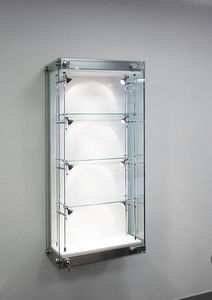 contemporary display case / wall-mounted / glass / stainless steel