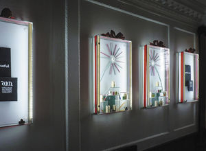 contemporary display case / wall-mounted / glass / stainless steel