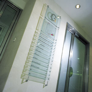 wall-mounted signage plate / fixed / ceiling / glass