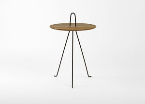 contemporary side table / wooden / metal / round