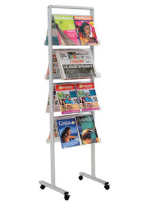 periodicals display rack / aluminum / on casters / for shops