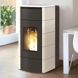 pellet heating stove / contemporary / central / steel