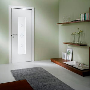 interior door / swing / wooden / semi-glazed