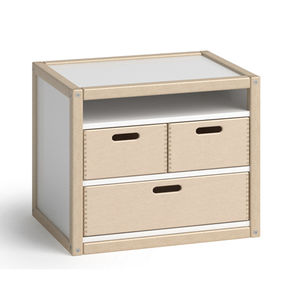 contemporary bedside table / beech / rectangular / on casters