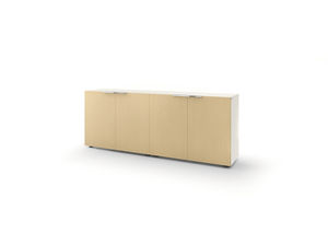 low filing cabinet / wood veneer / with hinged door / with sliding door