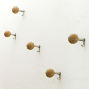 contemporary coat hook / oak / brushed stainless steel