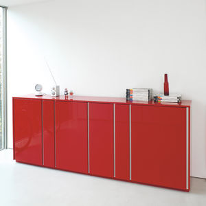 contemporary sideboard / lacquered wood / walnut / lacquered aluminum