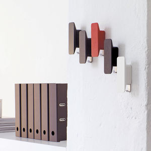 contemporary coat hook / wooden / brushed stainless steel