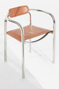 contemporary chair / with armrests / leather / powder-coated steel