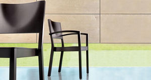 traditional chair / with armrests / upholstered / wooden
