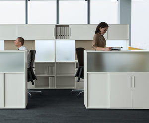 low filing cabinet / tall / laminate / with hinged door