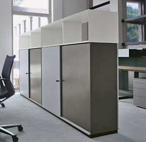 low filing cabinet / tall / laminate / with hinged door