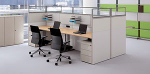 countertop office divider / floor-mounted / glass / laminate