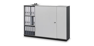 low filing cabinet / tall / laminate / glass