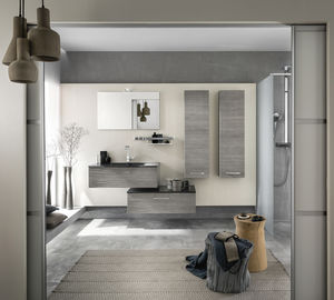 contemporary bathroom / oak / glass