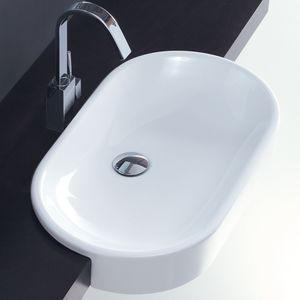 semi-recessed washbasin / oval / ceramic / contemporary