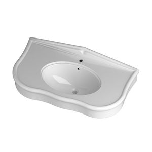 wall-mounted washbasin / rectangular / ceramic / contemporary