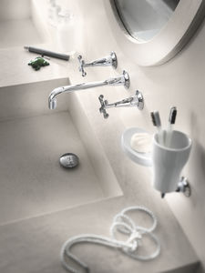 washbasin double-handle mixer tap / wall-mounted / stainless steel / for bathrooms