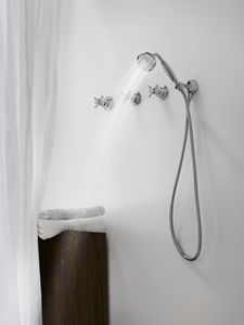 shower double-handle mixer tap / wall-mounted / stainless steel / for bathrooms