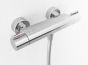 shower double-handle mixer tap / wall-mounted / brass / thermostatic
