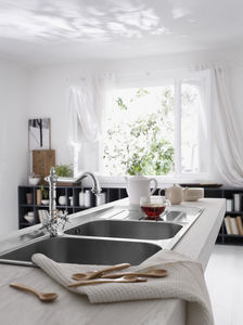 chrome-plated brass double-handle mixer tap / kitchen / 1-hole / swivel spout
