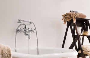 shower double-handle mixer tap / for bathtubs / wall-mounted / stainless steel