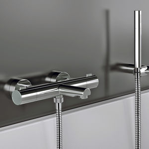 bathtub mixer tap / wall-mounted / chromed metal / thermostatic