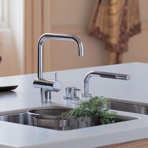 metal mixer tap / kitchen / 3-hole / swivel spout