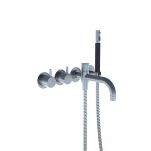 bathtub double-handle mixer tap / built-in / brass / stainless steel