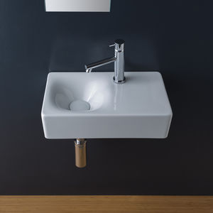 wall-mounted washbasin / rectangular / ceramic / contemporary