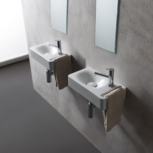 wall-mounted washbasin / rectangular / ceramic / contemporary