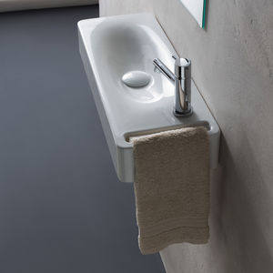 wall-mounted washbasin / rectangular / ceramic / contemporary