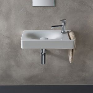 wall-mounted washbasin / rectangular / ceramic / contemporary