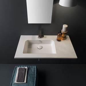 wall-mounted washbasin / rectangular / ceramic / contemporary