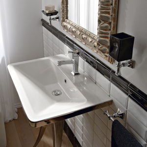 wall-mounted washbasin / rectangular / ceramic / contemporary