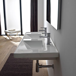 double washbasin / wall-mounted / rectangular / ceramic