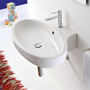 wall-mounted washbasin / oval / ceramic / contemporary