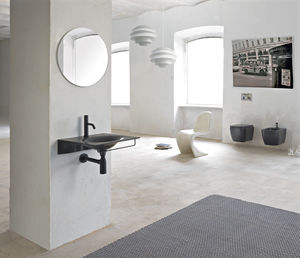wall-mounted washbasin / square / ceramic / contemporary