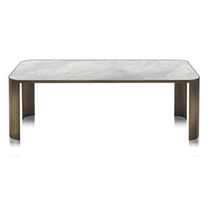contemporary dining table / marble / brass / rectangular