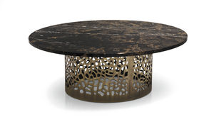 contemporary coffee table / marble / brass / round