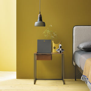 contemporary bedside table / painted steel / leather / rectangular