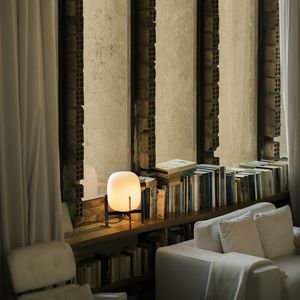 table lamp / contemporary / stainless steel / opalescent glass