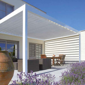 wall-mounted pergola / self-supporting / aluminum / with mobile slats