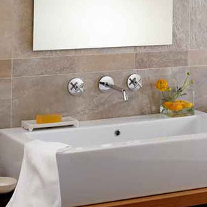 double-handle washbasin mixer tap / built-in / chromed metal / bathroom