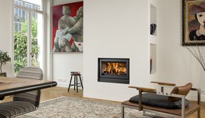 wood fireplace / contemporary / closed hearth / built-in