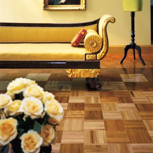 solid parquet flooring / glued / oak / high-gloss