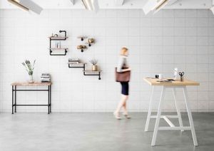 contemporary high bar table / metal / oak / rectangular