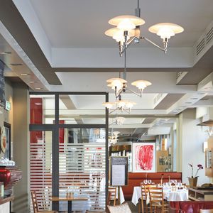 contemporary chandelier / chrome / brass / glass